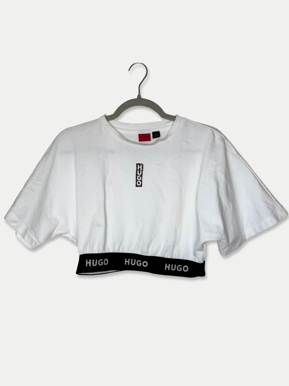 HUGO by Hugo Boss White Logo Elastic Hem Crop Top Size M